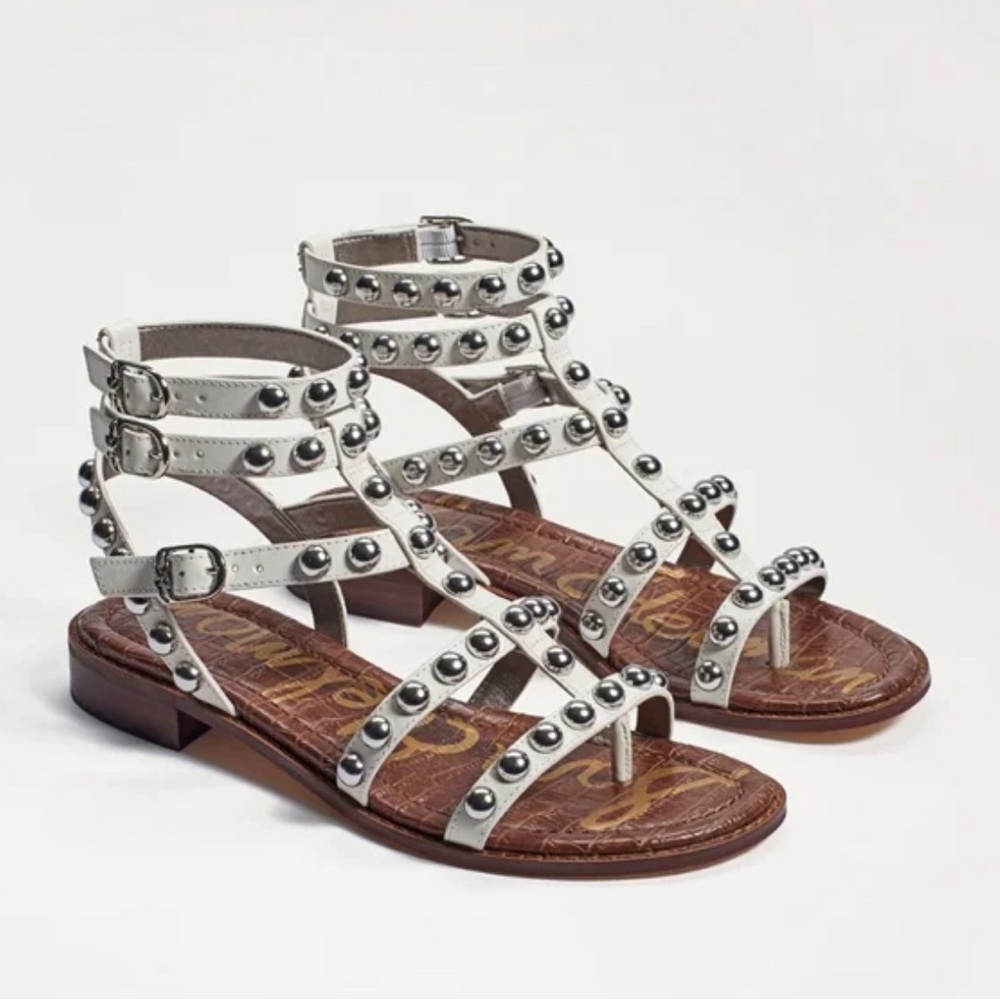 SAM EDELMAN Eavan Womens Leather Embellished T-Strap Sandals 6.5
